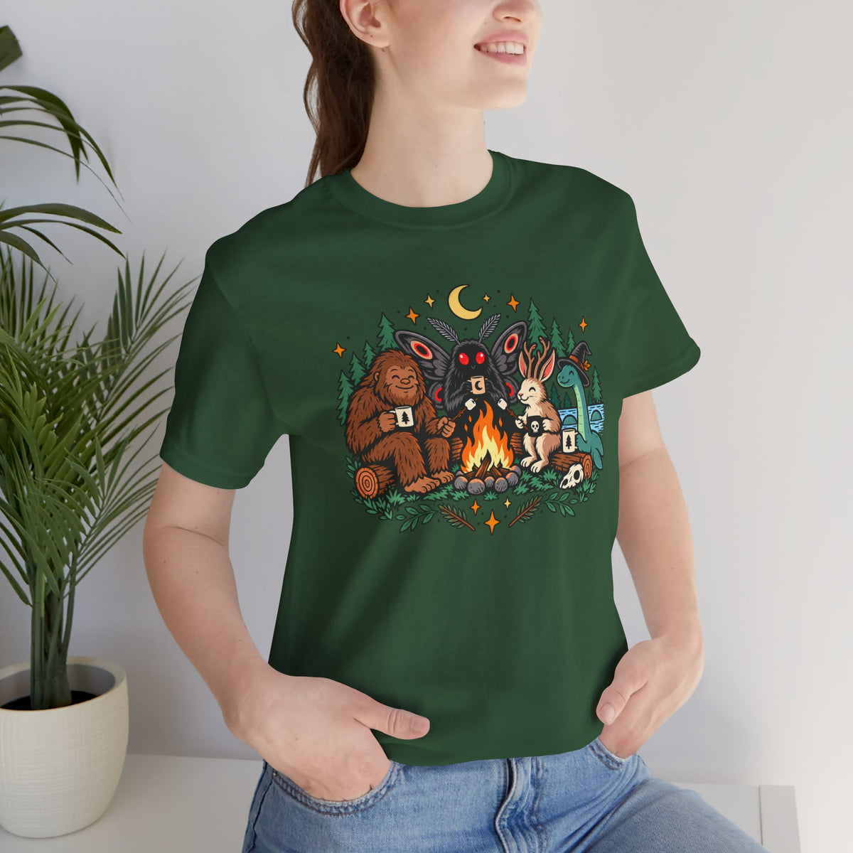 Cryptid Campfire T-Shirt – Bigfoot, Mothman & Nessie Tee