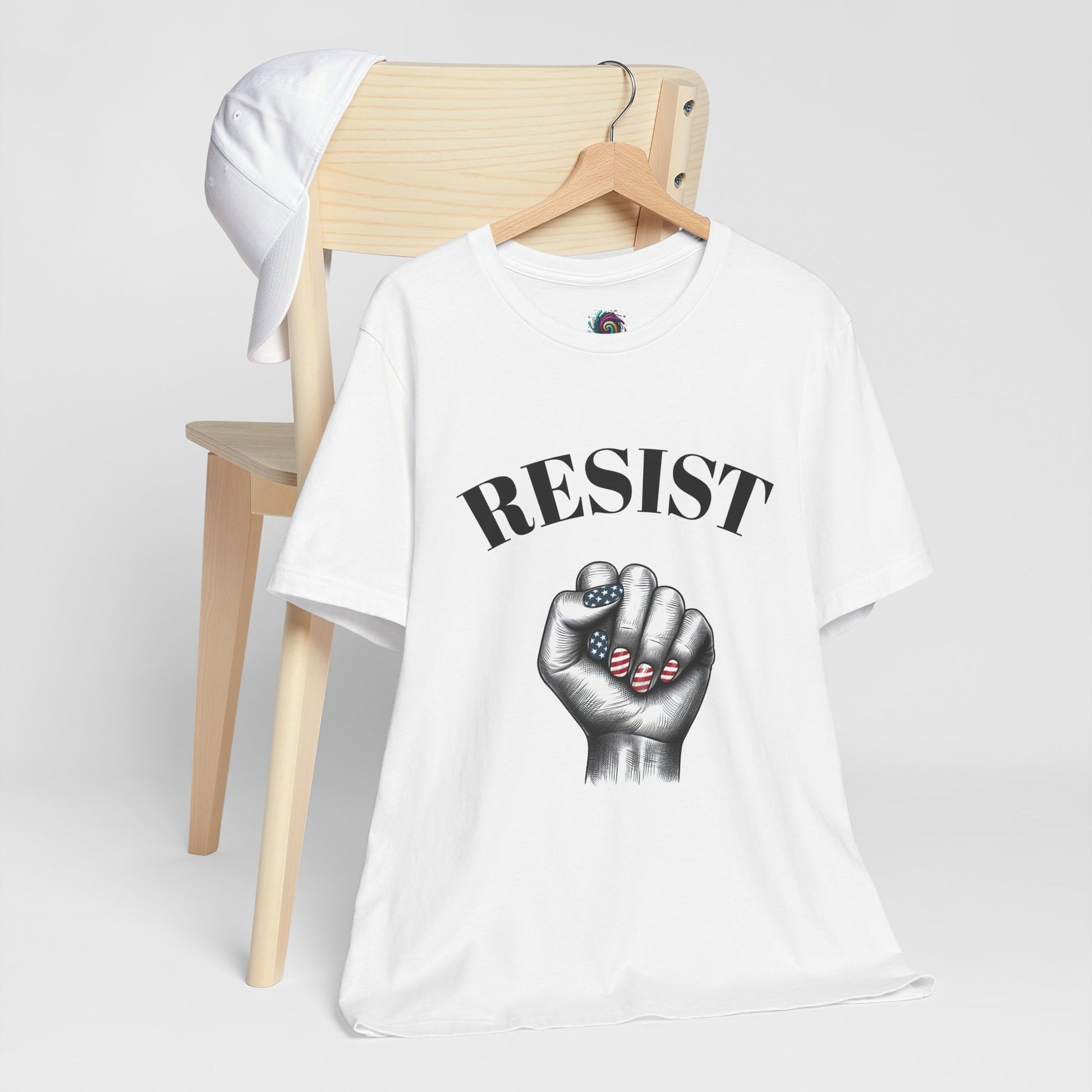 Resist Feminist Power Fist Tee – USA Flag Nails Protest Shirt - WhimSpin - https://whimspin.com