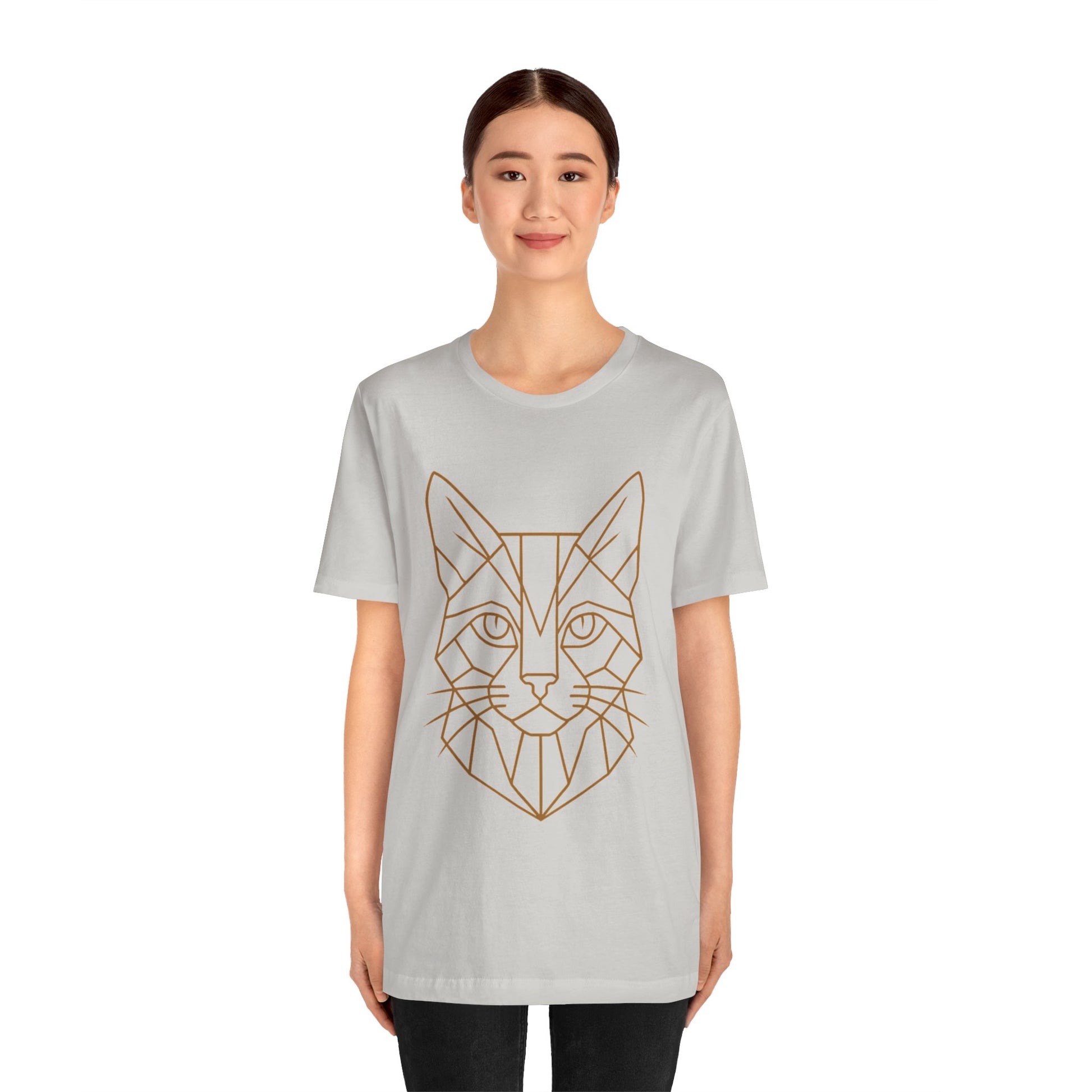 Geometric Cat T-Shirt – Minimalist Line Art Tee - WhimSpin - https://whimspin.com