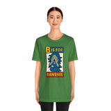 Green crewneck T-shirt with 'B is for Banshee' graphic front