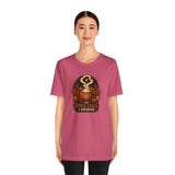 Pink T-shirt with centered pumpkin spice call graphic on the front