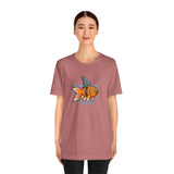 Mauve crew-neck t-shirt with orange goldfish shark graphic, centered front