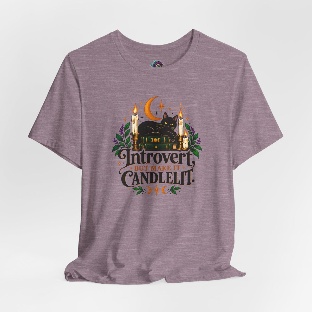 Introvert But Make It Candlelit T-shirt - Witchy Bookish Cat Tee