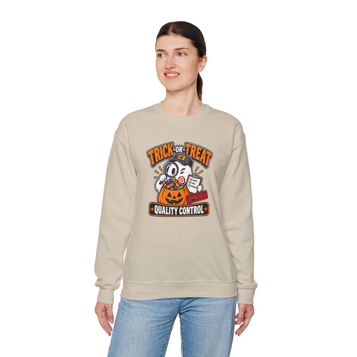 Trick-or-Treat Quality Control Sweatshirt – Funny Halloween Cozy Top