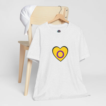 Intersex Pride Flag Heart T-Shirt – Minimalist LGBTQ+ Support Tee