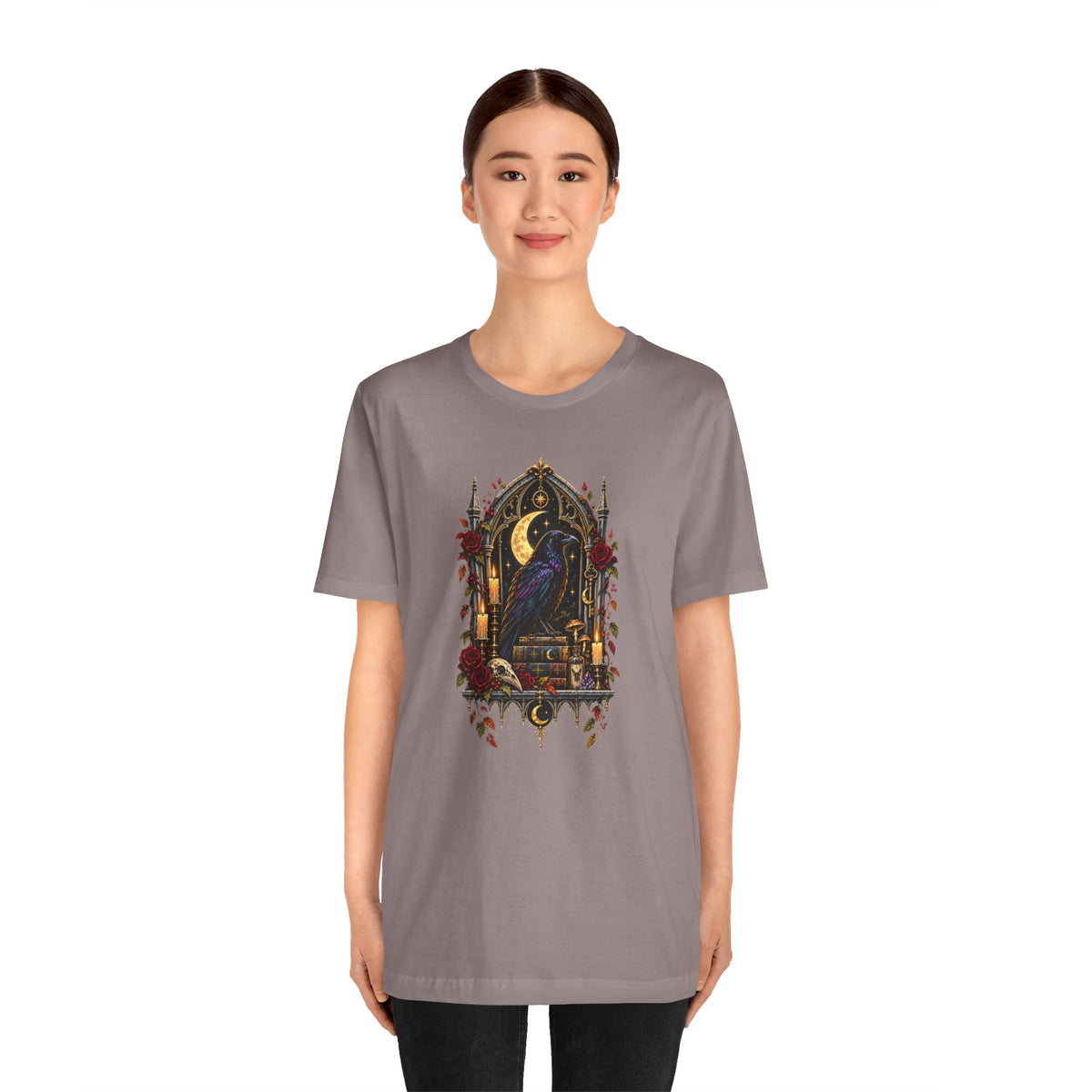 Raven’s Reliquary Tee – Gothic Moonlit Raven T-shirt