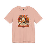 Fall Calories Don't Count t-shirt, peach crew neck, 'FALL Calories' graphic