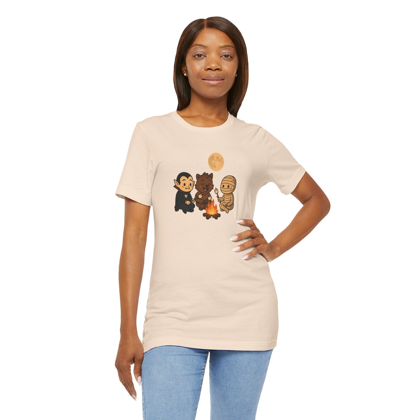 Halloween Monsters Campfire T-Shirt – Cute Monster Shirt with Roasting Marshmallows