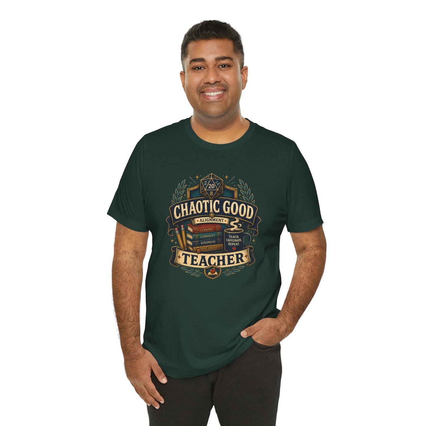 Chaotic Good Teacher T-Shirt – RPG Teacher Graphic Tee