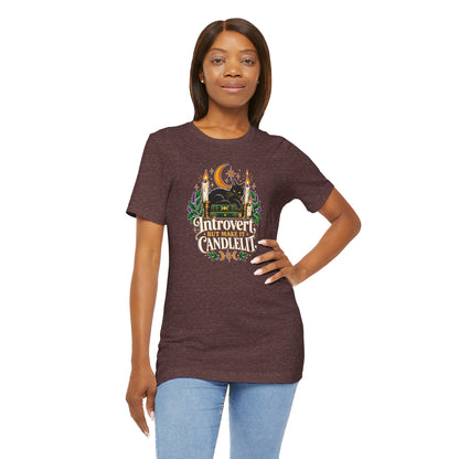 Introvert But Make It Candlelit T-shirt - Witchy Bookish Cat Tee