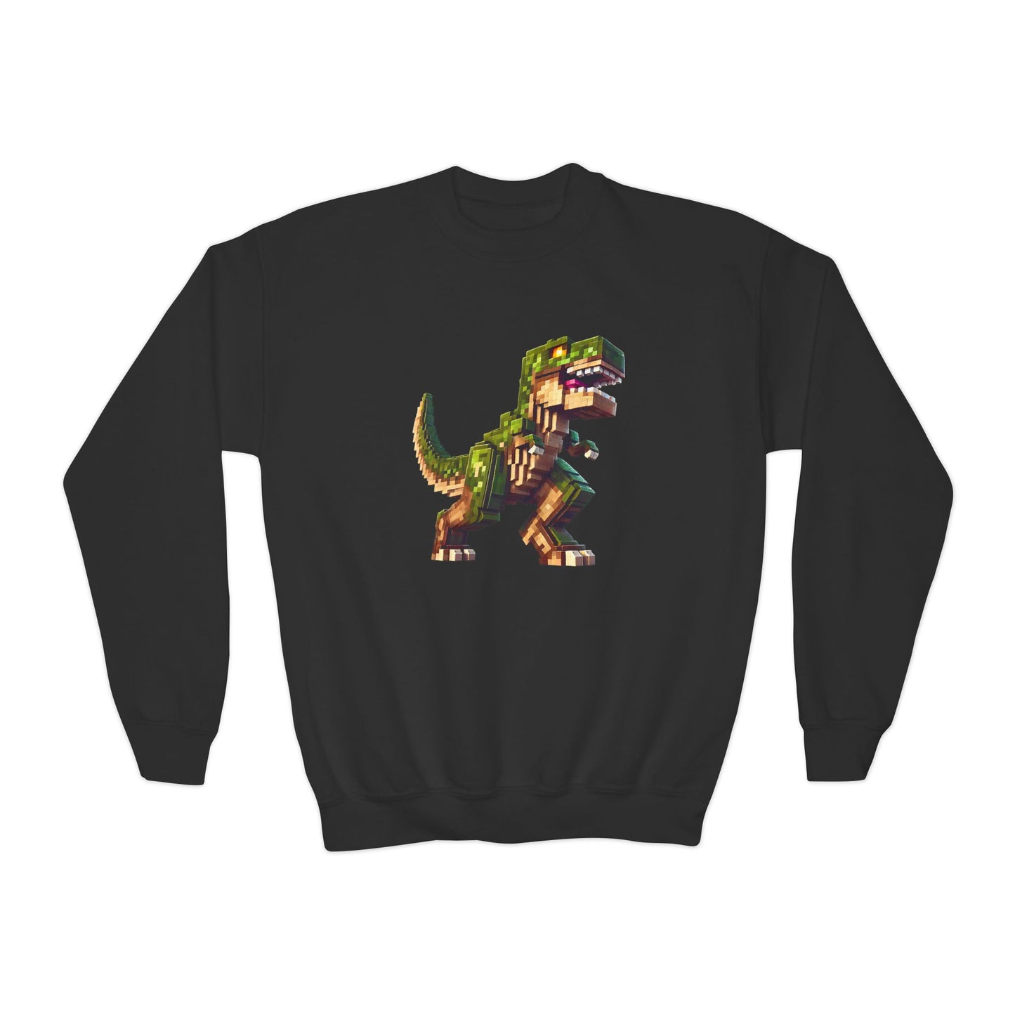 Pixel Dinosaur Youth Sweatshirt – Retro Pixel T-Rex Gamer Hoodie