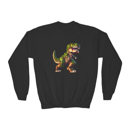 Pixel Dinosaur Youth Sweatshirt – Retro Pixel T-Rex Gamer Hoodie