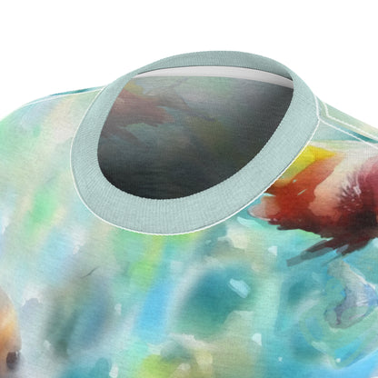 Tropical Fish All-Over Print Tee – Watercolor Marine Life Graphic Shirt