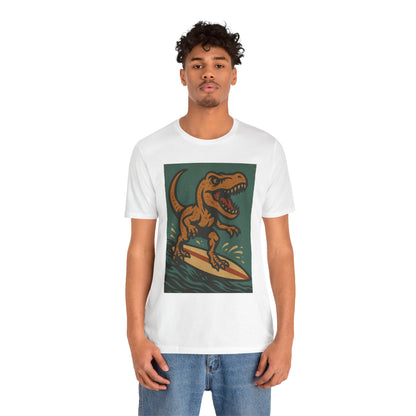 Surfing T-Rex T-Shirt – Funny Dinosaur Graphic Tee for Summer Vibes - WhimSpin - https://whimspin.com