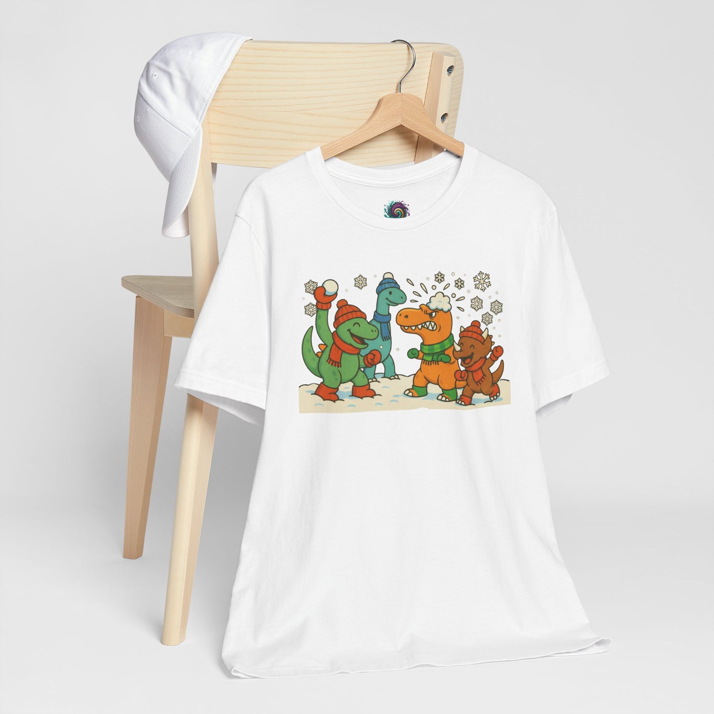 Dinosaur Snowball Fight T-Shirt – Funny Winter Dino Graphic Tee