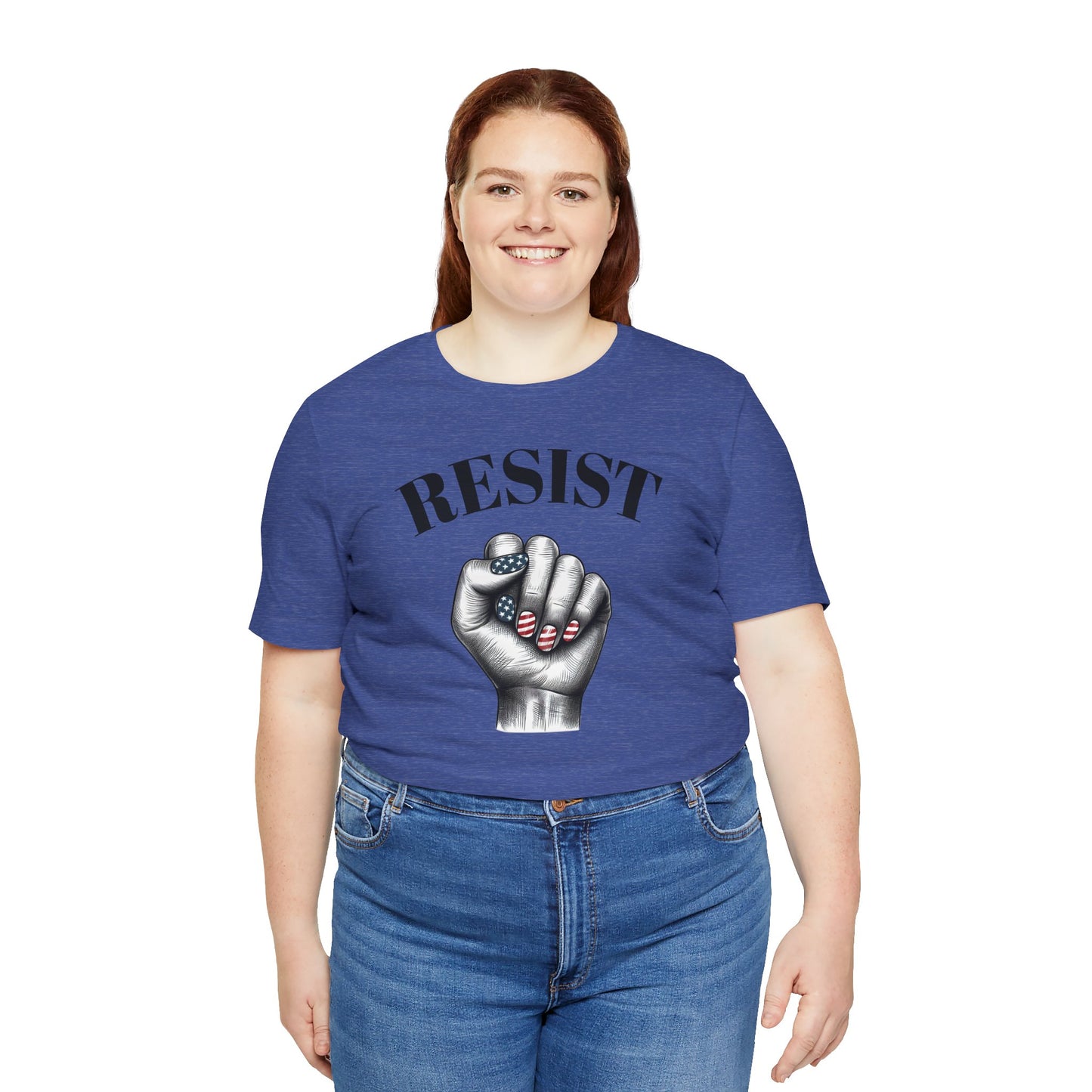 Resist Feminist Power Fist Tee – USA Flag Nails Protest Shirt