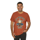 Burnt orange crew-neck T-shirt with All-Nighter Club trophy graphic on the chest