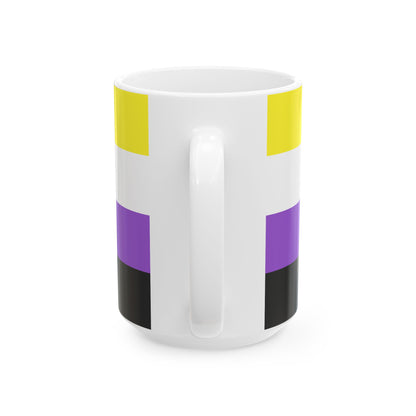 Nonbinary Pride Flag Cup – Yellow, White, Purple & Black LGBTQ+ Ceramic Mug