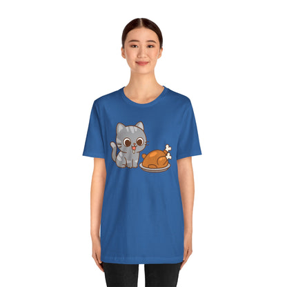 Thanksgiving Cat T-Shirt – Cute Hungry Cat and Turkey Tee