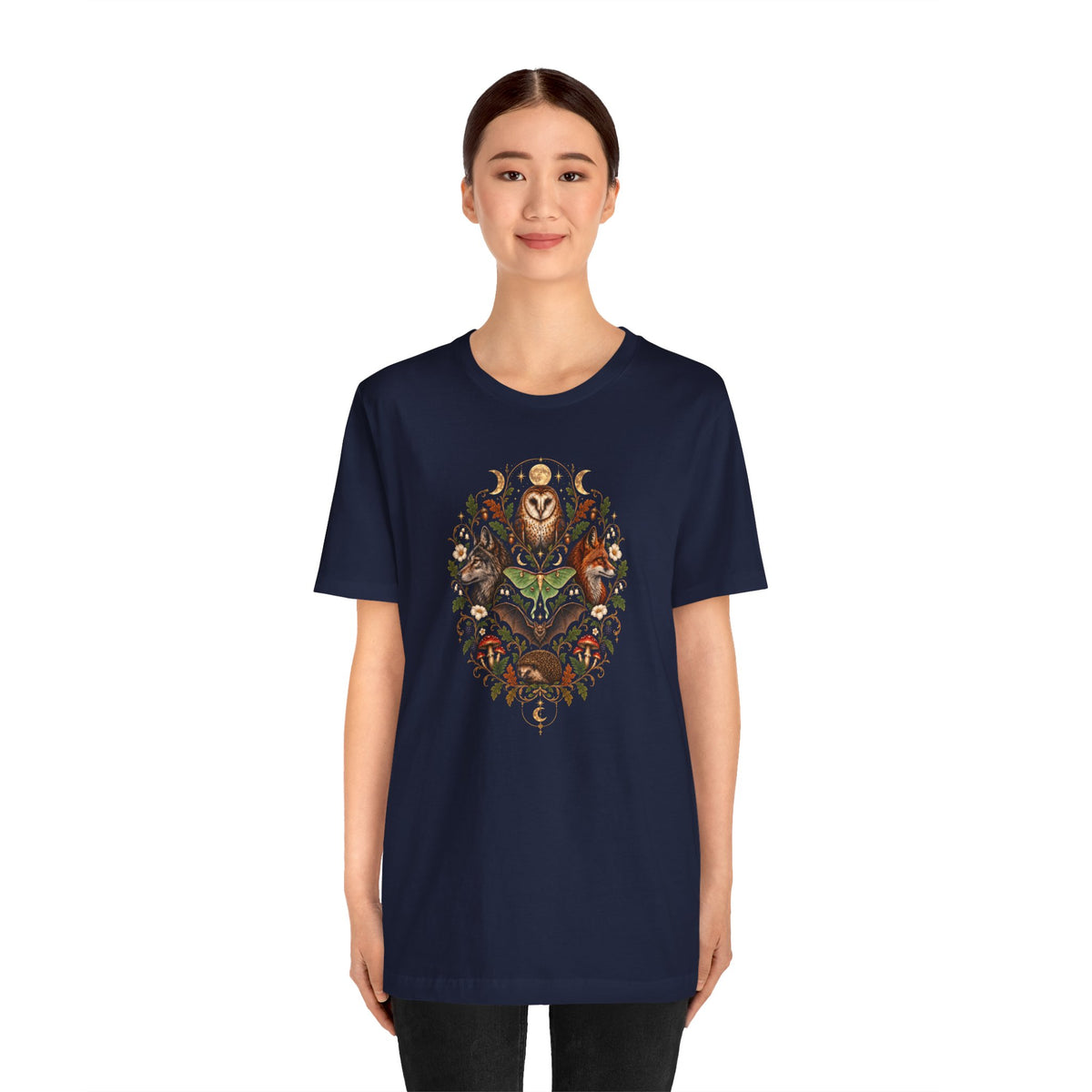 Nocturnal Woodland Animals T-Shirt – Moonlit Nature Tee