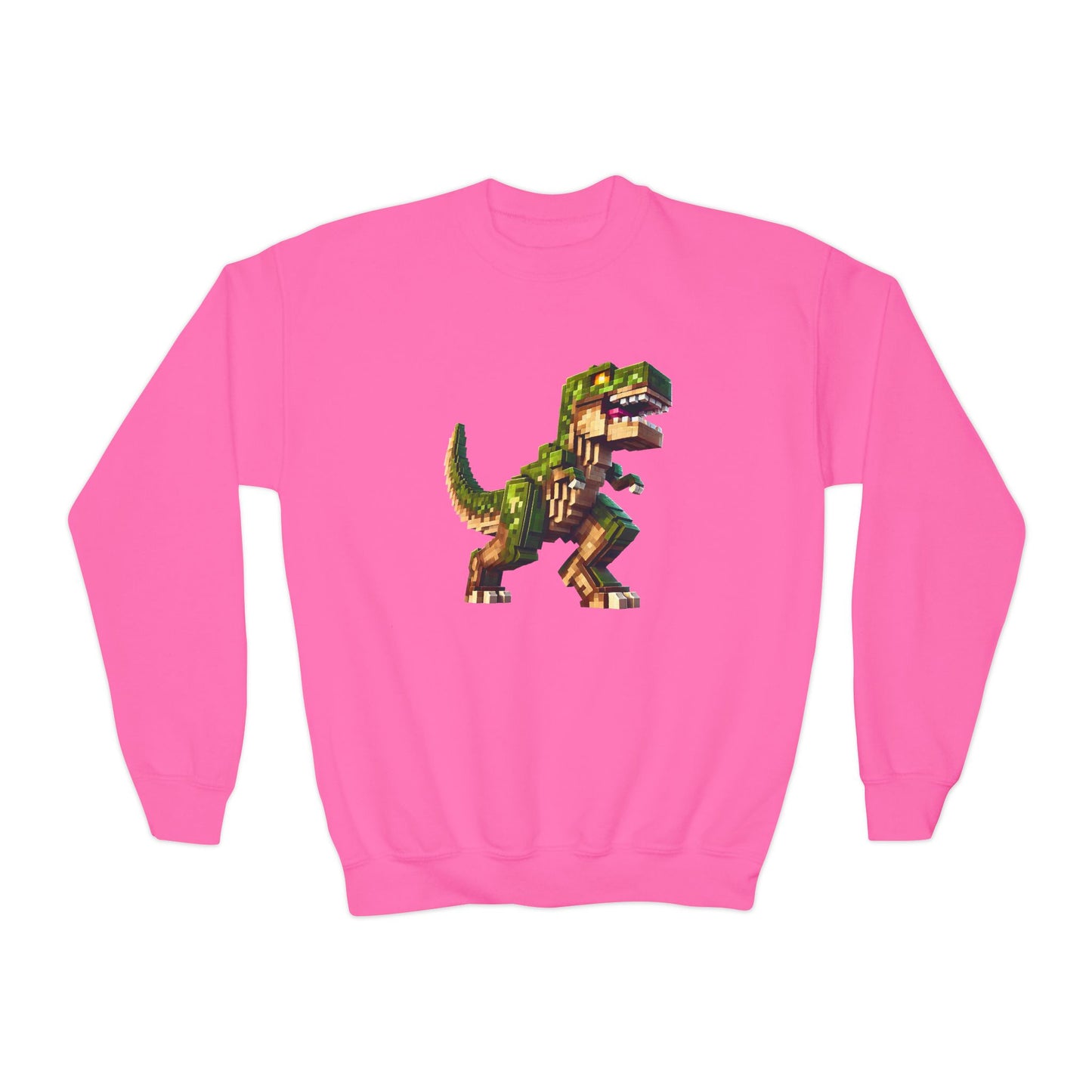 Pixel Dinosaur Youth Sweatshirt – Retro Pixel T-Rex Gamer Hoodie