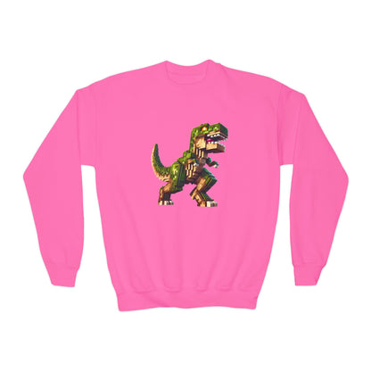 Pixel Dinosaur Youth Sweatshirt – Retro Pixel T-Rex Gamer Hoodie