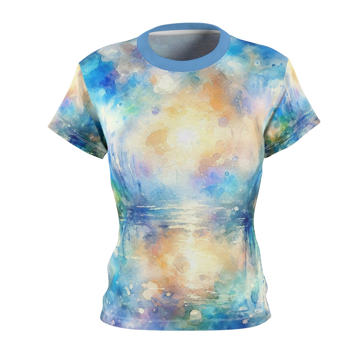 Watercolor Dream Tee – Sunset Lake Serenity for Women