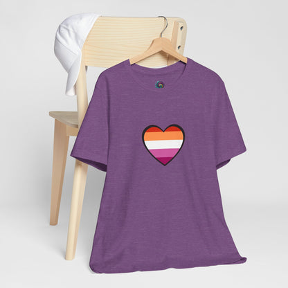 Lesbian Flag Heart T-Shirt – Bold LGBTQ+ Graphic Tee