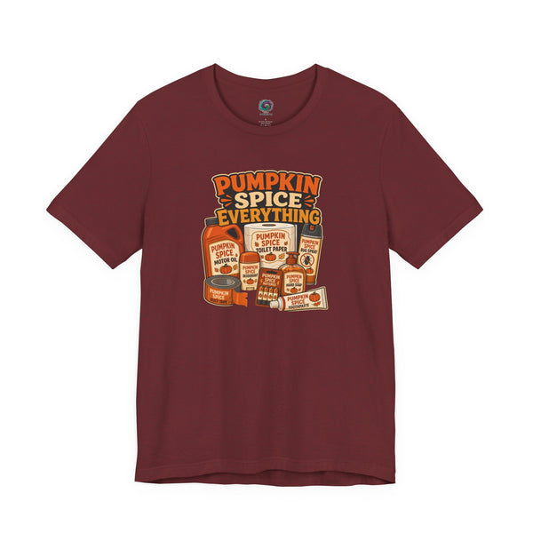 Maroon T-shirt with 'Pumpkin Spice Everything' graphic on front