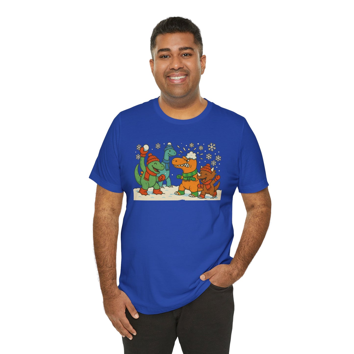 Dinosaur Snowball Fight T-Shirt – Funny Winter Dino Graphic Tee