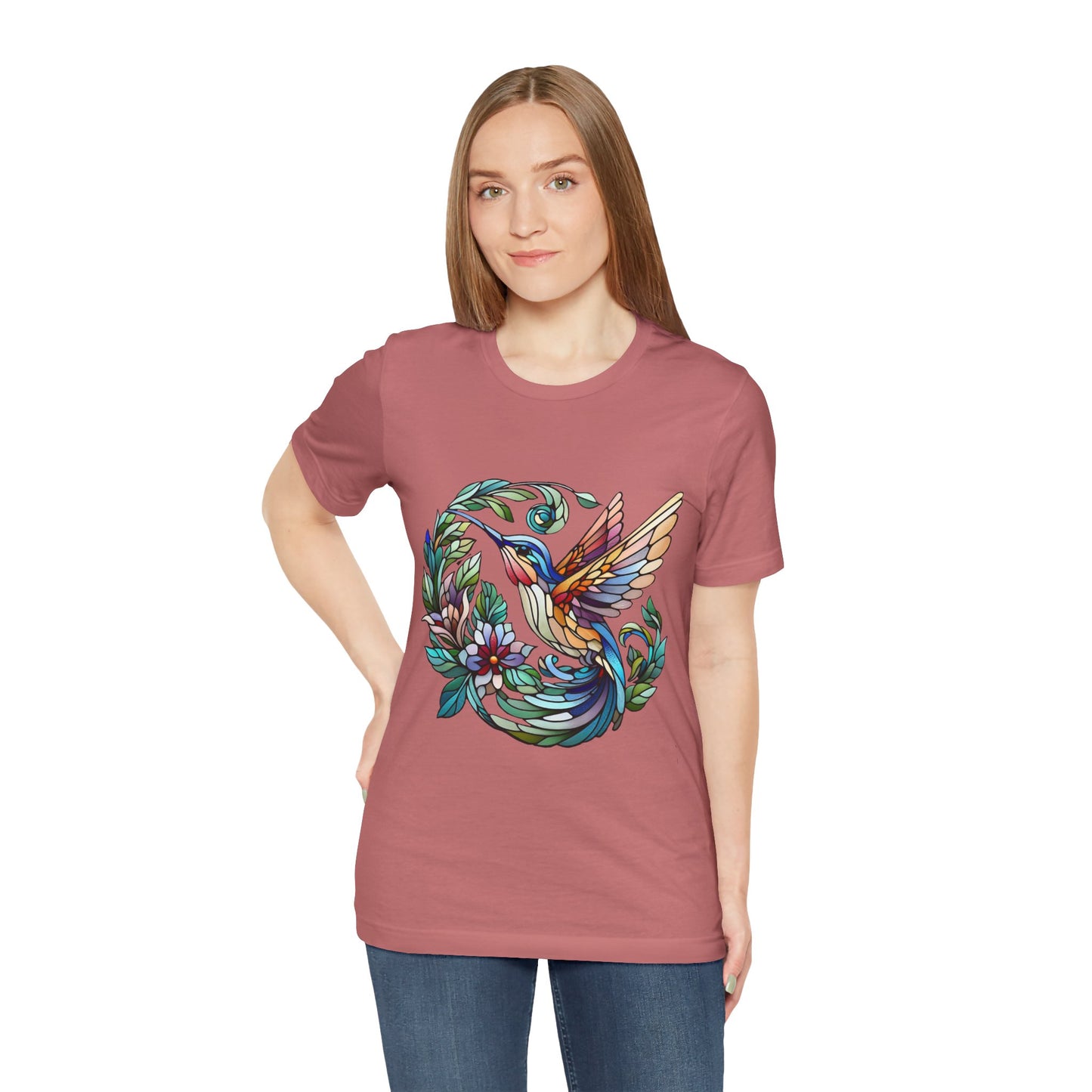 Stained Glass Hummingbird Tee – Vibrant Nature Shirt - WhimSpin - https://whimspin.com