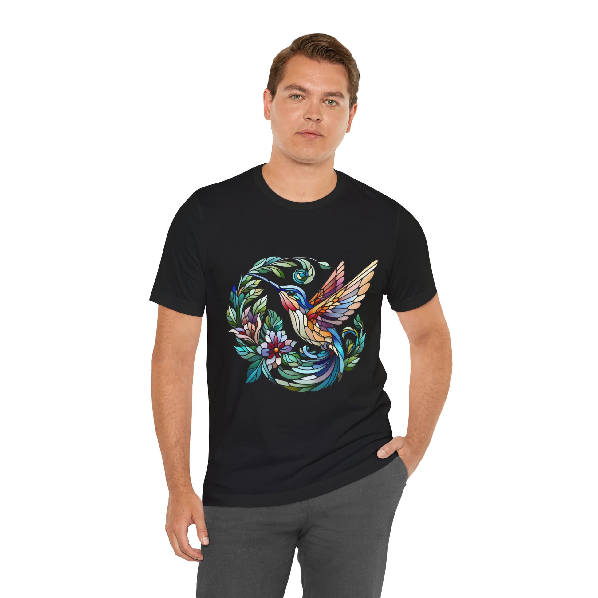 Stained Glass Hummingbird Tee – Vibrant Nature Shirt - WhimSpin - https://whimspin.com