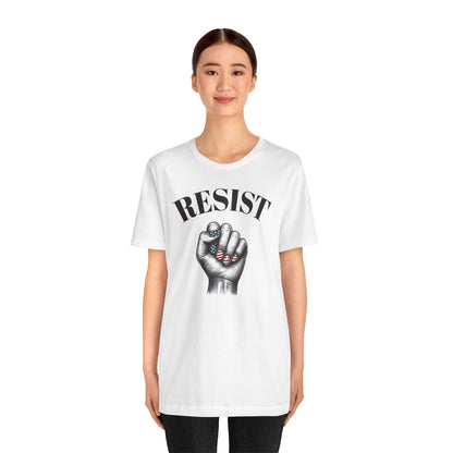 Resist Feminist Power Fist Tee – USA Flag Nails Protest Shirt