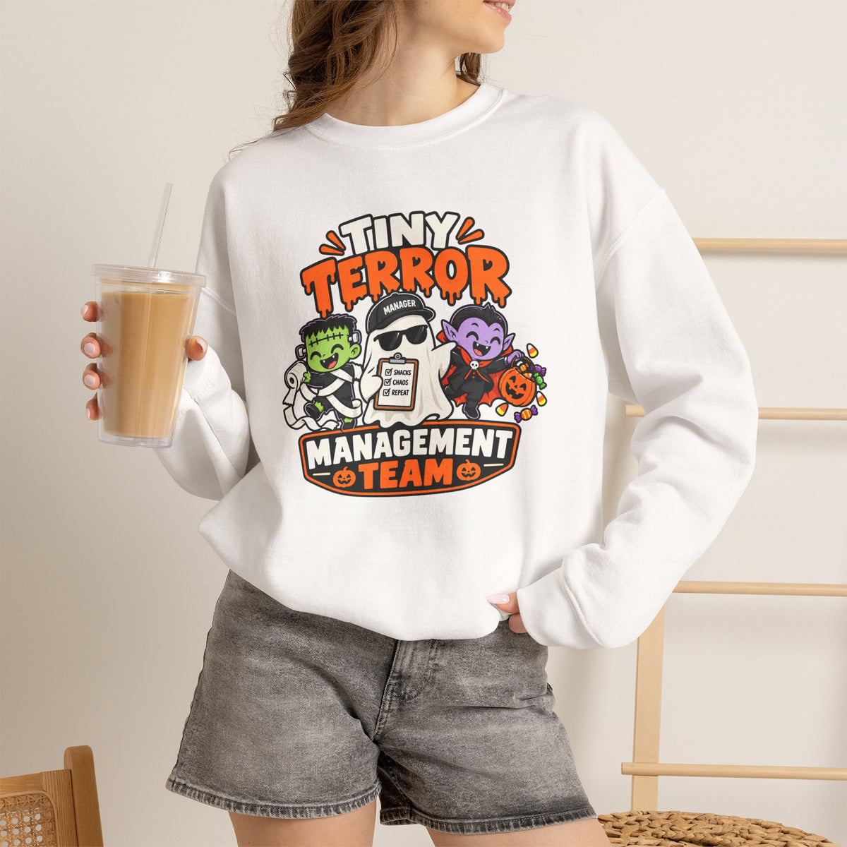 Tiny Terror Management Team Sweatshirt – Funny Halloween Parent Crewneck