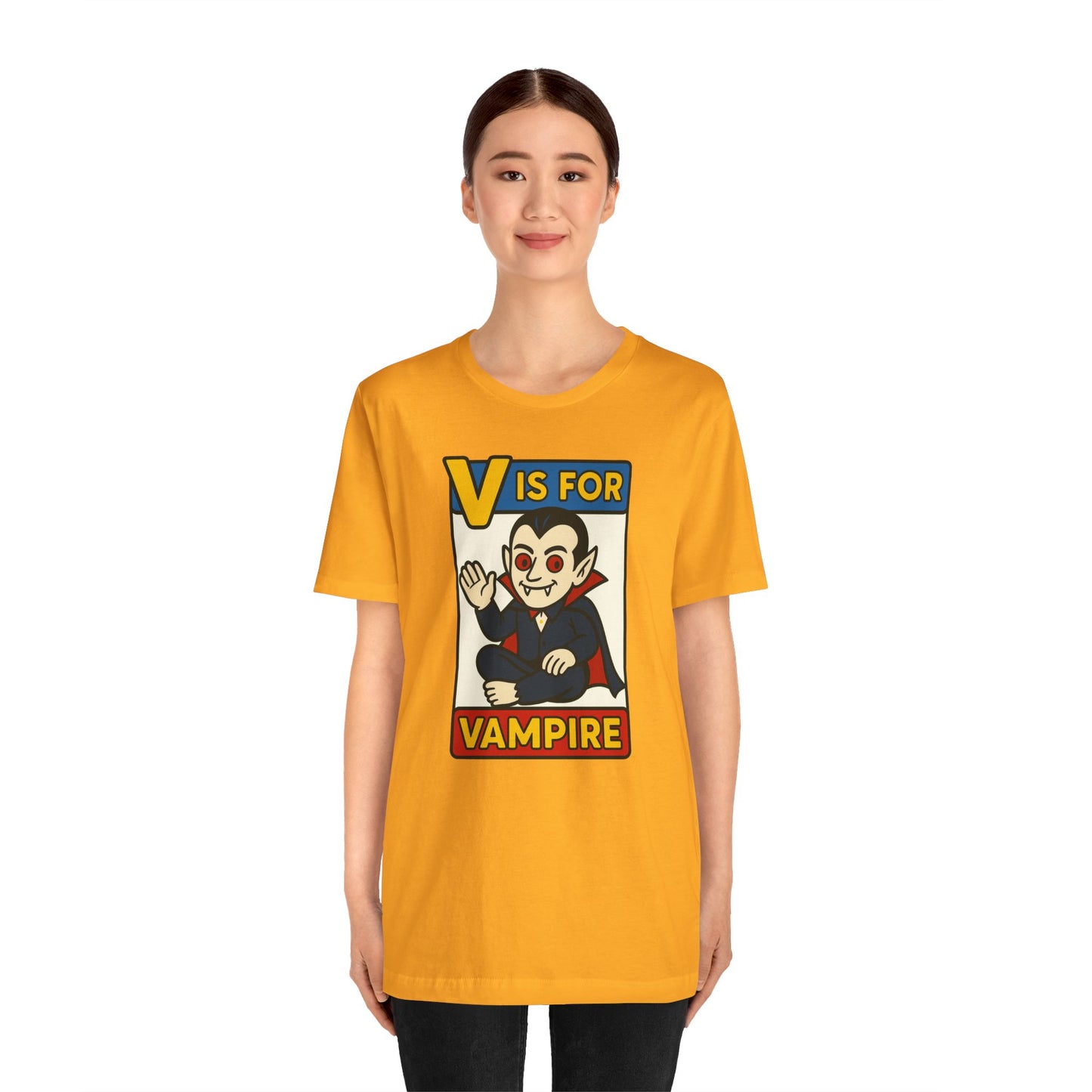 V is for Vampire T-Shirt – Funny Halloween Legend Alphabet Tee