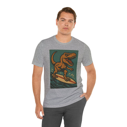 Surfing T-Rex T-Shirt – Funny Dinosaur Graphic Tee for Summer Vibes - WhimSpin - https://whimspin.com
