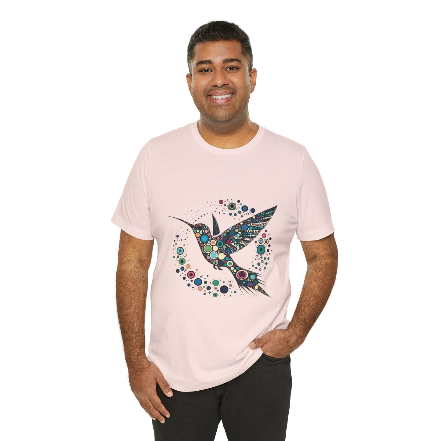 Hummingbird Dot Art T-Shirt – Colorful Nature-Inspired Graphic Tee