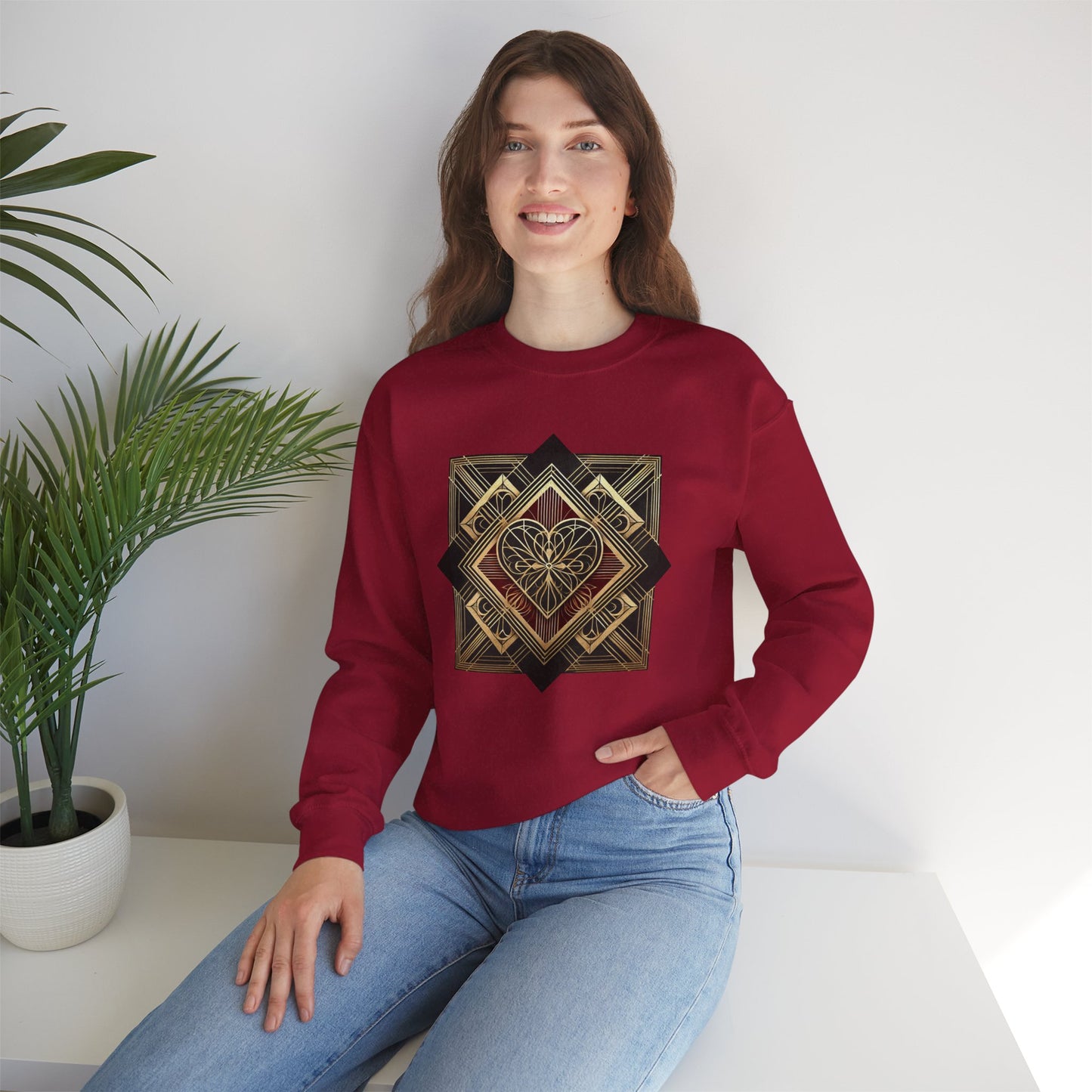 Art Deco Heart Sweatshirt – Romantic Valentine's Day Pullover