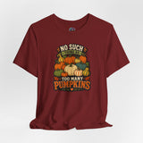 Burgundy crewneck T-shirt with colorful pumpkins and vintage-style text
