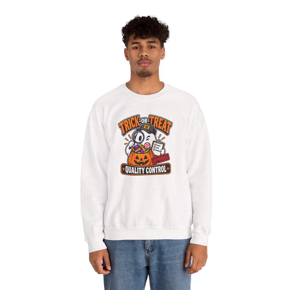 Trick-or-Treat Quality Control Sweatshirt – Funny Halloween Cozy Top