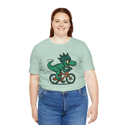 Velociraptor on a Bike T-Shirt – Funny Dino Velo Tee