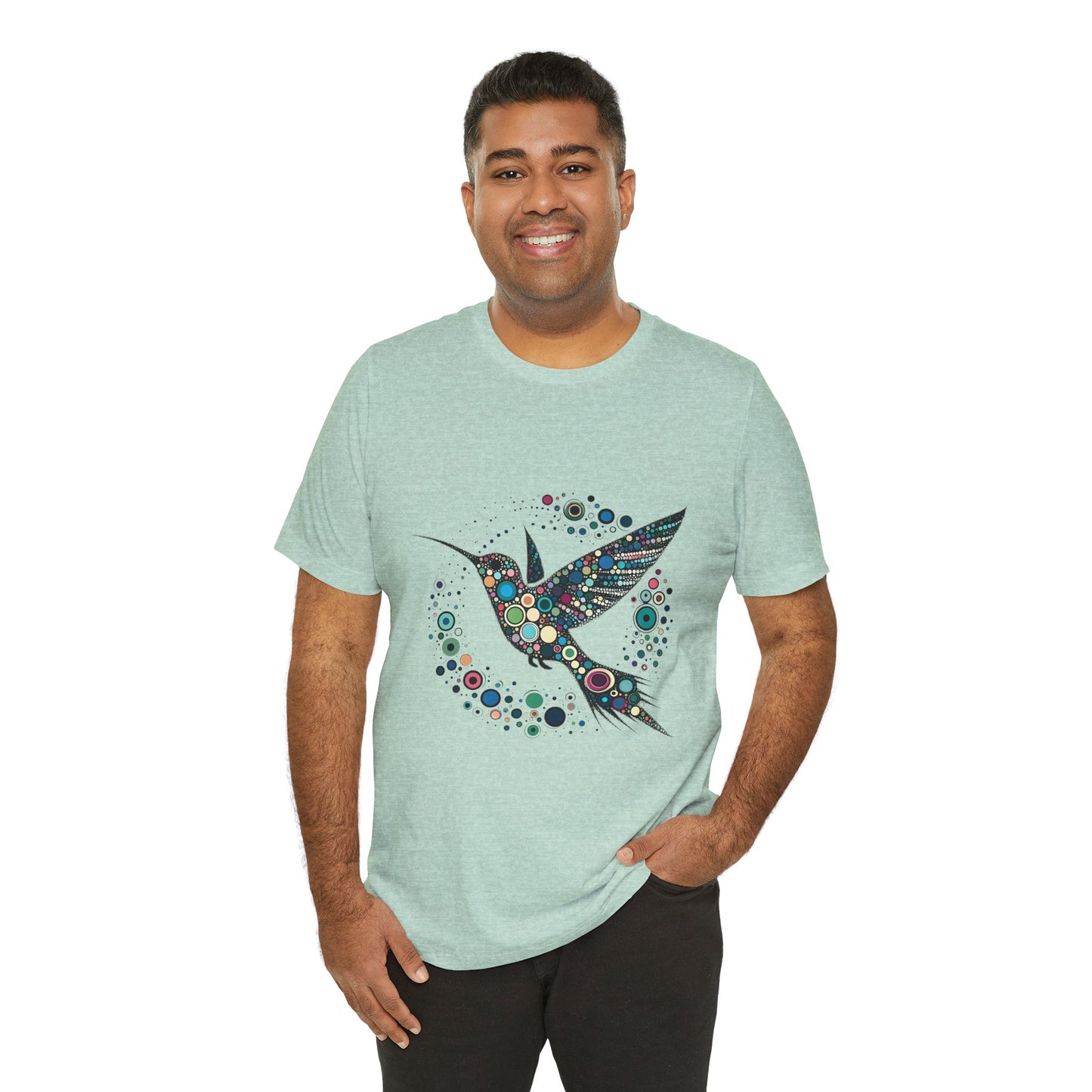 Hummingbird Dot Art T-Shirt – Colorful Nature-Inspired Graphic Tee