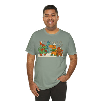 Dinosaur Snowball Fight T-Shirt – Funny Winter Dino Graphic Tee