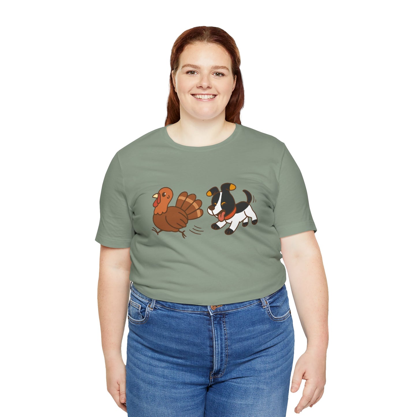 Dog Chasing Turkey T-Shirt – Funny Thanksgiving Dog Tee