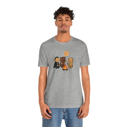 Halloween Monsters Campfire T-Shirt – Cute Monster Shirt with Roasting Marshmallows
