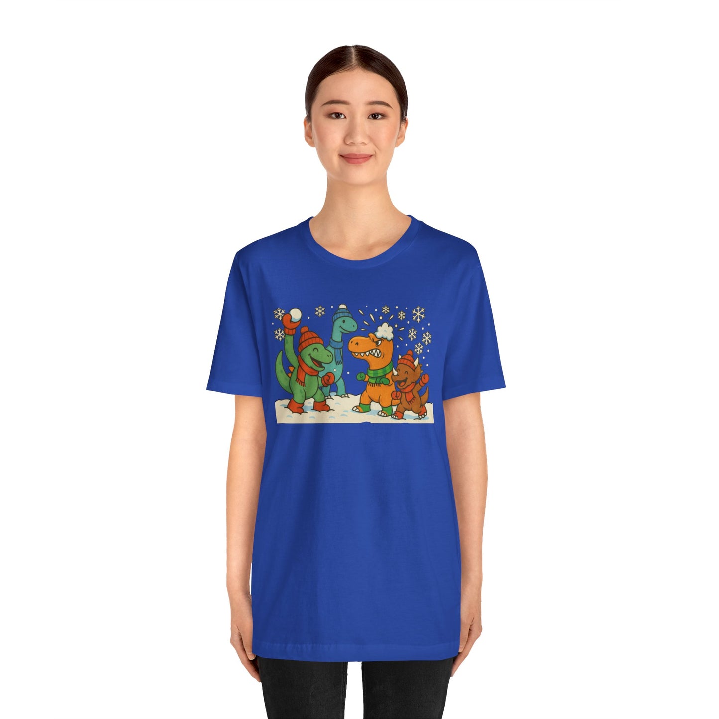 Dinosaur Snowball Fight T-Shirt – Funny Winter Dino Graphic Tee