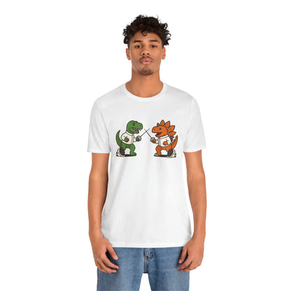 Dinosaur Fencing T-Shirt – T-Rex vs Stegosaurus Tee
