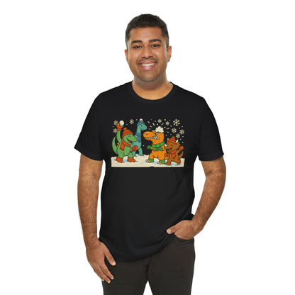 Dinosaur Snowball Fight T-Shirt – Funny Winter Dino Graphic Tee