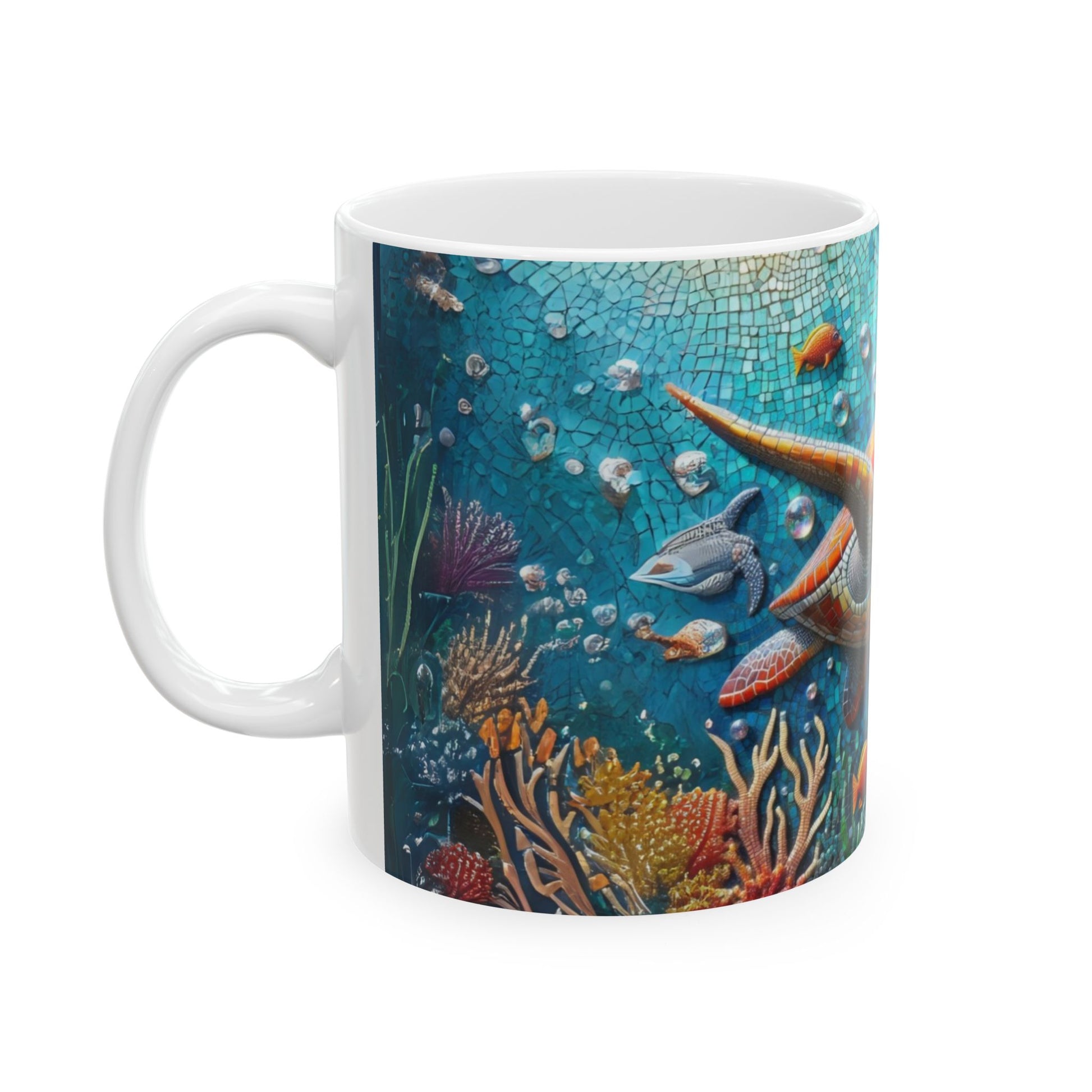 Ocean Mosaic Turtle Mug – Artistic Sea Life Coffee Cup - WhimSpin - https://whimspin.com