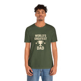 Green crew-neck T-shirt with “World’s Greatest Dad” trophy and stars front design
